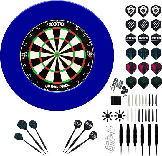 KOTO King Pro + Surround Blauw + KOTO Accessory Kit Steeltip Red 90 stuks, 2 Sets KOTO darts van 23 gram, 6 Sets KOTO flights, 6 Sets KOTO shafts, 2 Punthouders, Shaftrings en Flight Beschermers van KOTO