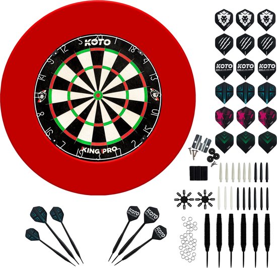 KOTO King Pro + Surround Rood + KOTO Accessory Kit Steeltip Red 90 stuks, 2 Sets KOTO darts van 23 gram, 6 Sets KOTO flights, 6 Sets KOTO shafts, 2 Punthouders, Shaftrings en Flight Beschermers van KOTO