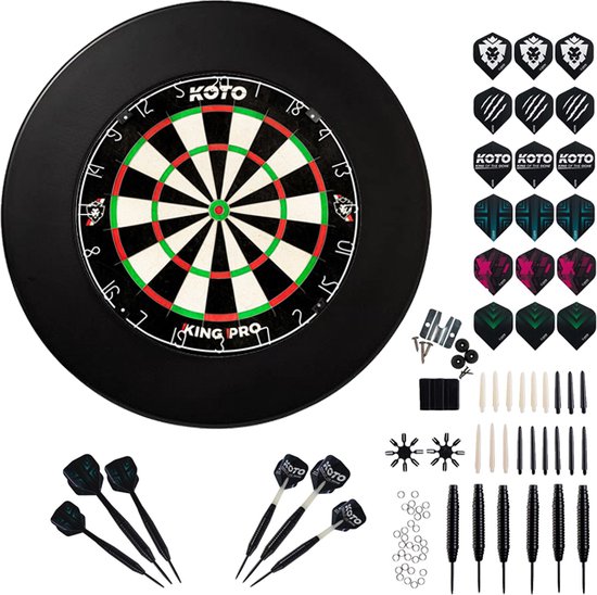 KOTO King Pro + Surround Zwart + KOTO Accessory Kit Steeltip Red 90 stuks, 2 Sets KOTO darts van 23 gram, 6 Sets KOTO flights, 6 Sets KOTO shafts, 2 Punthouders, Shaftrings en Flight Beschermers van KOTO