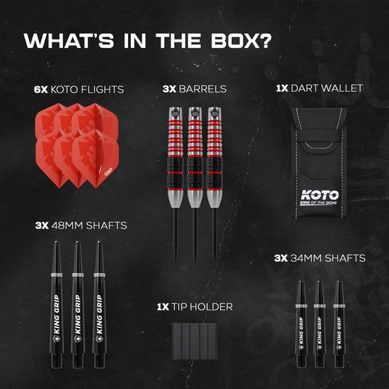 KOTO - Kingbomb Black & Red Darts 28G - Rood - Stevige Ringgrip van Merkloos
