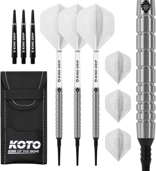 KOTO - Kingfly V1 Soft Tip Darts 18 Gram - Zilver - Lengte: 45.0mm - Dikte: 6.35mm - Firm Ringgrip