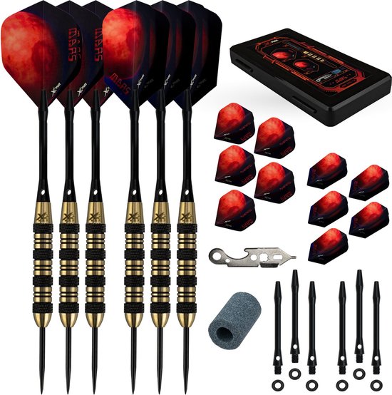 KOTO Mars Brass Darts Set, 20 Gram Steeltip Dartpijl Van Messing, Professionele Stalen Punt DartSet Met 6 Pijlen en 12 Aluminium Shafts, Geschenkverpackung van KOTO