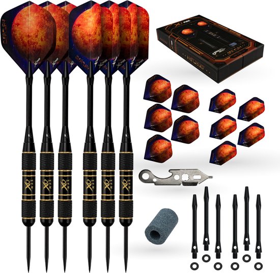 KOTO Mercury Brass Darts Set, 20 Gram Steeltip Dartpijl Van Messing, Professionele Stalen Punt DartSet Met 6 Pijlen en 6 Aluminium Shafts, Geschenkverpackung van KOTO
