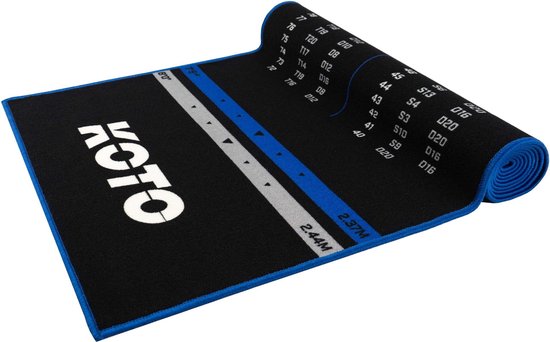 KOTO Oche Carpet Checkout Dart Mat Blauw 285 x 80 cm, Hoogwaardige Dartmat Incl. Verstelbare Oche, Antisliplaag, Werplijnen, Bescherming Vloer & Dartbord van KOTO