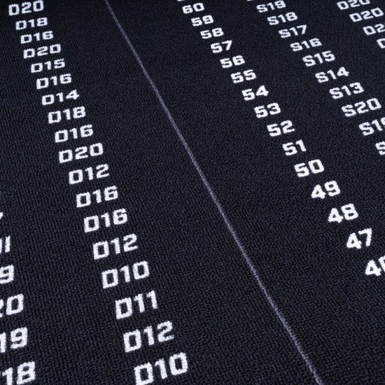 KOTO Oche Carpet Checkout Dart Mat Grijs 285 x 80 cm, Hoogwaardige Dartmat Incl. Verstelbare Oche, Antisliplaag, Werplijnen, Bescherming Vloer & Dartbord van KOTO