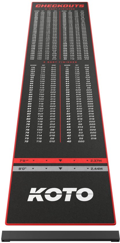 KOTO - Oche Carpet Checkout - Dartmat - Rood 285 x 60 cm + Oche Score Indicator - Antislip van Merkloos