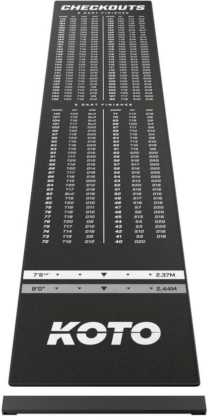 KOTO - Oche Carpet Checkout - Dartmat - Zwart -285 x 60 cm + Oche Score Indicator - Antislip van Merkloos