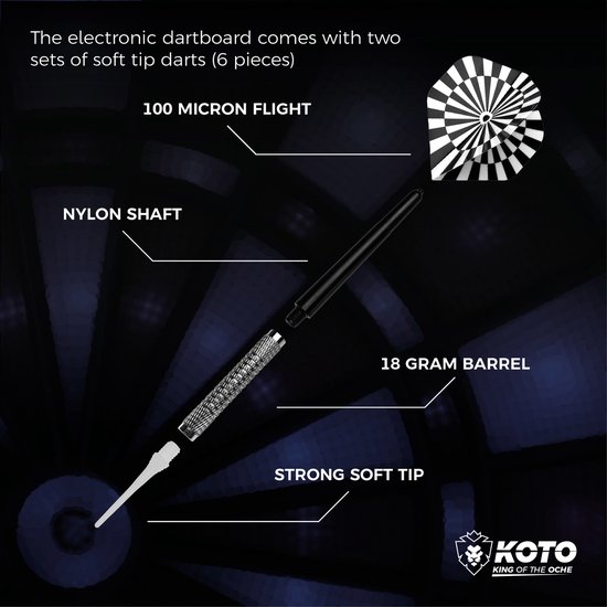 KOTO Royal Star 315, Elektronisch Dartbord, Dartbord met Softtip Darts, E-Darts Multiplayer, 48 spellen en meer dan 315 variaties, Professioneel Elektronisch Dartspel, DartSet. van KOTO