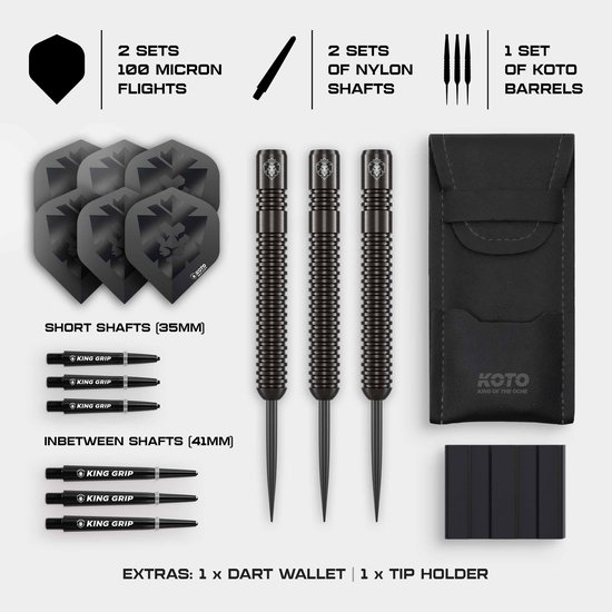 KOTO – Sting Black Straight - 90% Tungsten - Dartpijlen - 22 Gram - Zwart - Steeldarts van KOTO