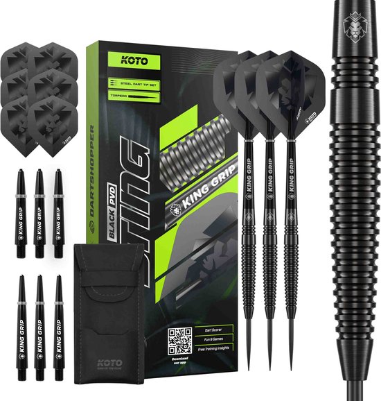 KOTO – Sting Black Torpedo - 90% Tungsten - Dartpijlen - 28 Gram - Zwart - Steeldarts van KOTO