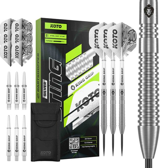 KOTO – Sting Silver Tapered - 90% Tungsten - Dartpijlen - 22 Gram - Zilver - Steeldarts