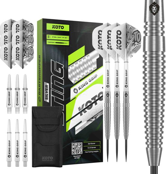 KOTO – Sting Silver Torpedo - 90% Tungsten - Dartpijlen - 22 Gram - Zilver - Steeldarts