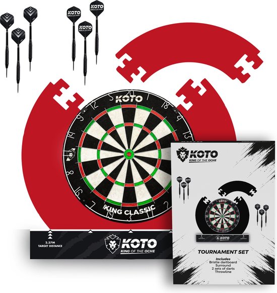 KOTO Tournament Set Rood, DartSet, Officiële Standaard, Sisal Dartbord & Dartpijlen & Surround van KOTO