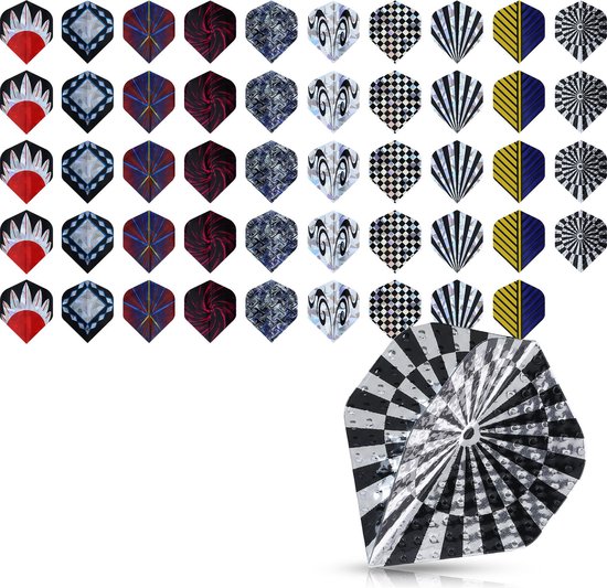kwmobile 50x vervangende dart flights - Standaard vorm - 5 stuks per kleur en ontwerp - Universele dart flight set in meerkleurig van Merkloos