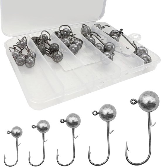 Lead Head Jig Hooks - 25 Stuks - 7g/10g/12g/14g/17g - Visgerei - Karpers - Zoetwater Zoutwater Inclusief Plastic Opbergdoos van Angel-Berger