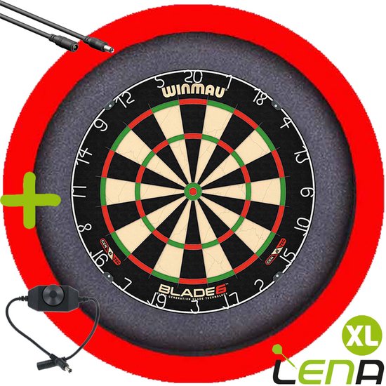 LENA Dartbordverlichting Basic XL (Rood ) + Dimmer + Verlengkabel (2.5m1) van Lena