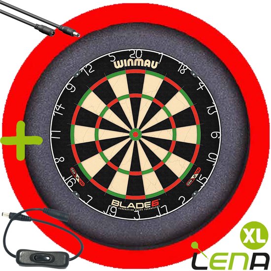 LENA Dartbordverlichting Basic XL (Rood ) + Schakelaar + Verlengkabel (2.5m1) van Lena