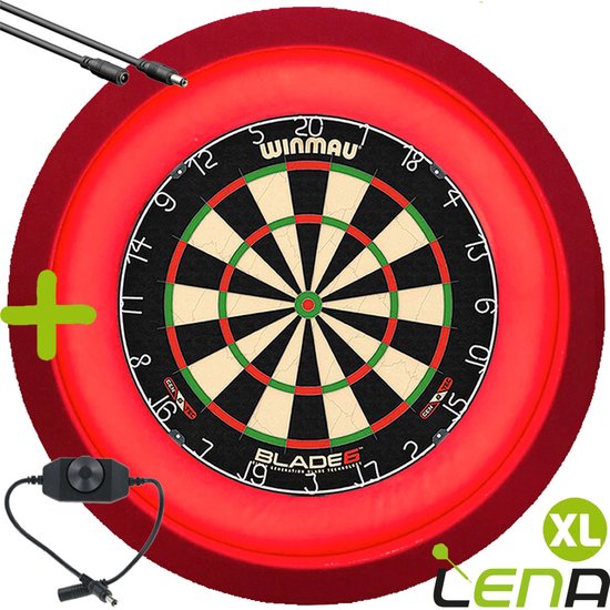 LENA Dartbordverlichting Deluxe XL (Rood ) + Dimmer + Verlengkabel (2.5m1) van Lena