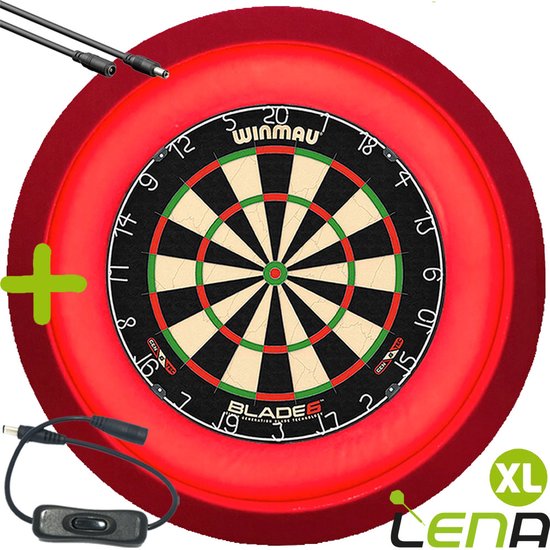 LENA Dartbordverlichting Deluxe XL (Rood ) + Schakelaar + Verlengkabel (2.5m1) van Lena