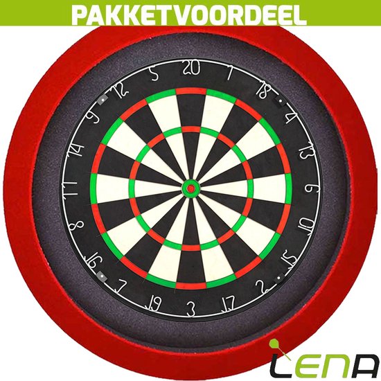 Lena Professional Dartbord + Lena Dartbordverlichting Basic (Rood) van Lena