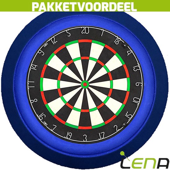 Lena Professional Dartbord + Lena Dartbordverlichting Deluxe (Blauw) van Lena