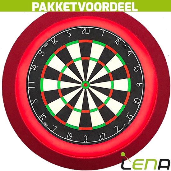 Lena Professional Dartbord + Lena Dartbordverlichting Deluxe (Rood) van Lena