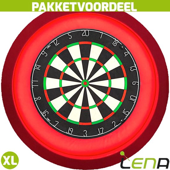 Lena Professional Dartbord + Lena Dartbordverlichting Deluxe XL (Rood) van Lena