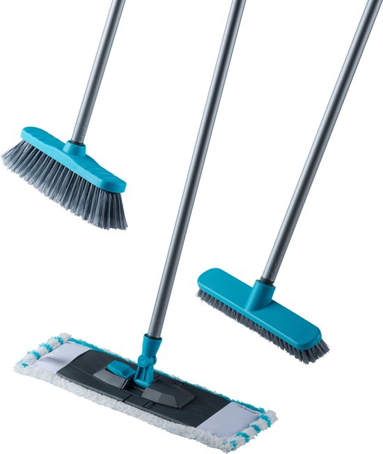 Lifetime Clean Schoonmaakset - Harde Bezem/ Zachte Bezem/ Vloerreiniger/ Steel - Blauw van Lifetime