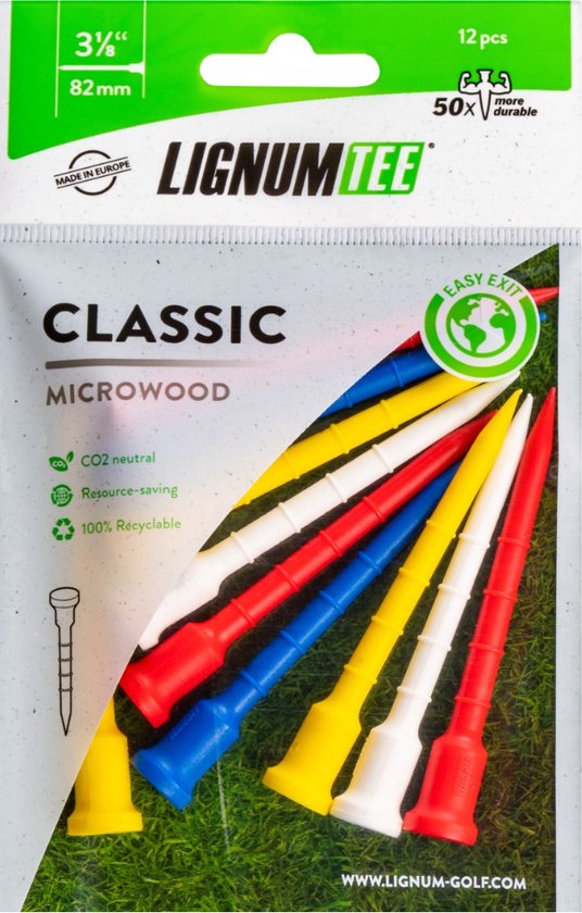 Lignum tee 82mm - 12 stuks - Multi Colours - Microwood - Ringensysteem - Buigzaam - Flexible - Golf tees - Golf accesoires - Golfset - Golftees - Golftee - Golfaccesoires van Lignum