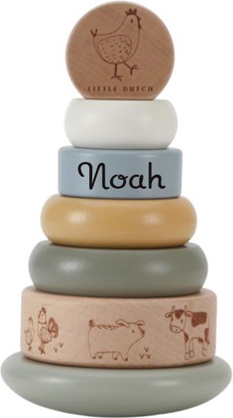 Little Dutch Little Farm tuimelring piramide met naam,little dutch tuimelring little dutch stapelspeelgoed little dutch little farm tuimelring baby stapelpiramide baby educatief houten speelgoed motorischspeelgoed duurzaam speelgoed baby van Little Dutch