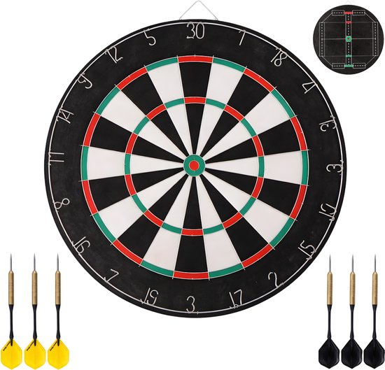 Lomera Dartbord - Dartbord met Pijlen - Dartbord Set - Dartset - Steeltip Darts - Dartbord voor Kinderen - Dartbord voor Beginners - Dubbelzijdig Dartbord - Klassiek Dartbord - Vogelpik van Merkloos