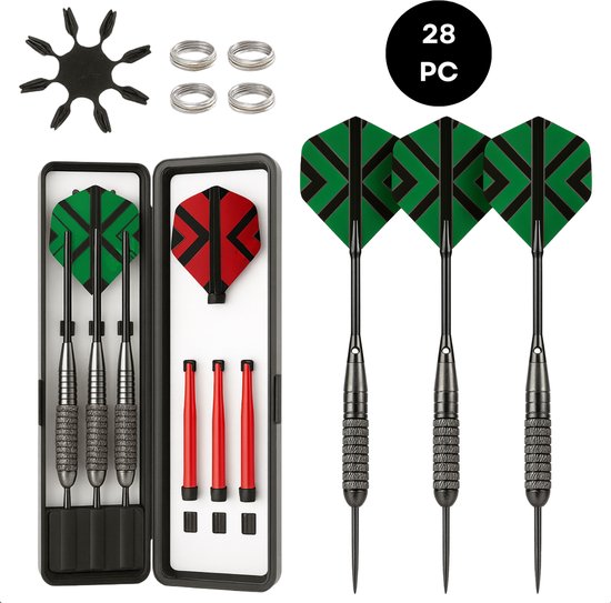 Lomera Dartpijlen - Darts - Nikkel Plating Barrels - Alu Shafts - 120 Micron Flights - Flight Beschermers - Metalen Shafts Ringen - Pc Shafts - Plastic Dartcase - 28-Delige Set - Darts Accessoires - Darten Set - Complete Dartset van lomera