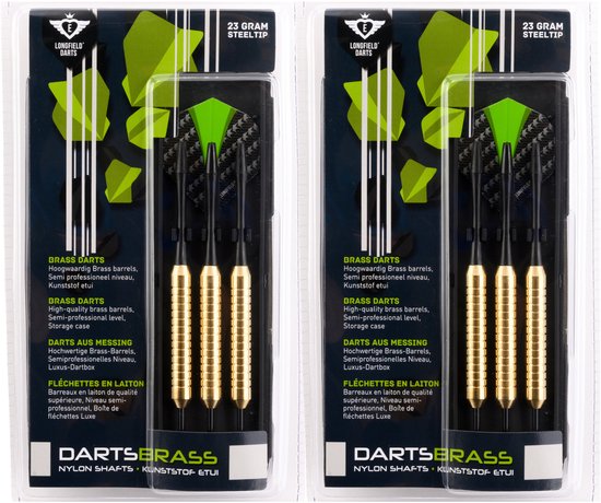 Longfield darts dartpijlen - 6x - messing - 23 gram - incl. etui - darten - sport en spel van Merkloos