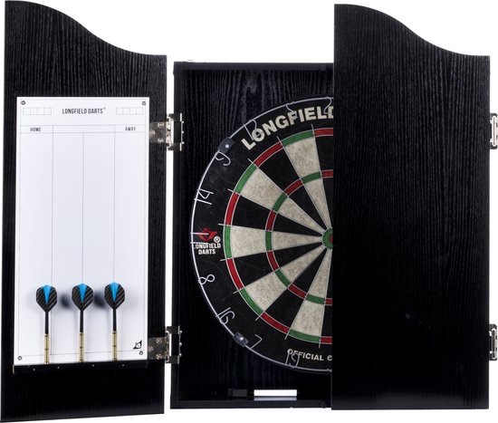 Longfield PRO 501 Houten Dartkabinet met Dartbord + 6 Pijlen Zwart van Longfield