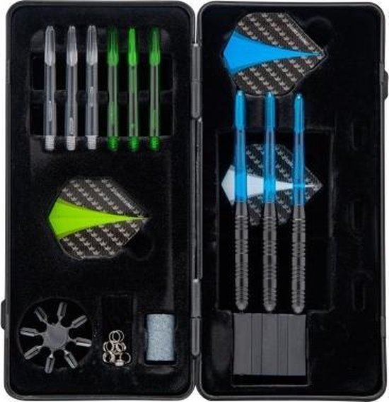 Longfield steel darts set - blackcoated in dartcase van Longfield
