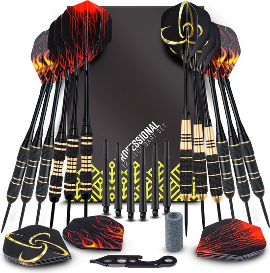 Lumora - Professionele Dartpijlen Set van 12 stuks - 19 gram, 23 gram en 24 gram - Shafts, Dart Flights en Puntslijper - Darts met Extra Onderdelen - Cadeau voor Man van Lumora