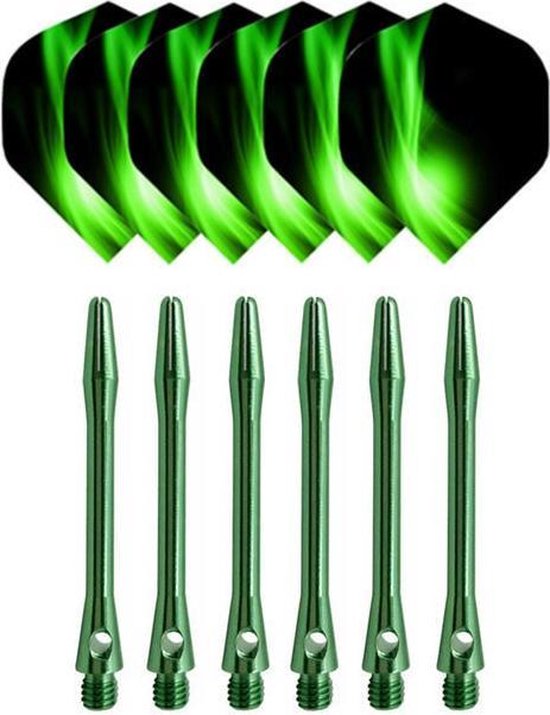 Luxe 6-delige Set Dart As en Patroon Groen | Shafts en Flights | Dartpijlen | Dart Accessoires van Shot!