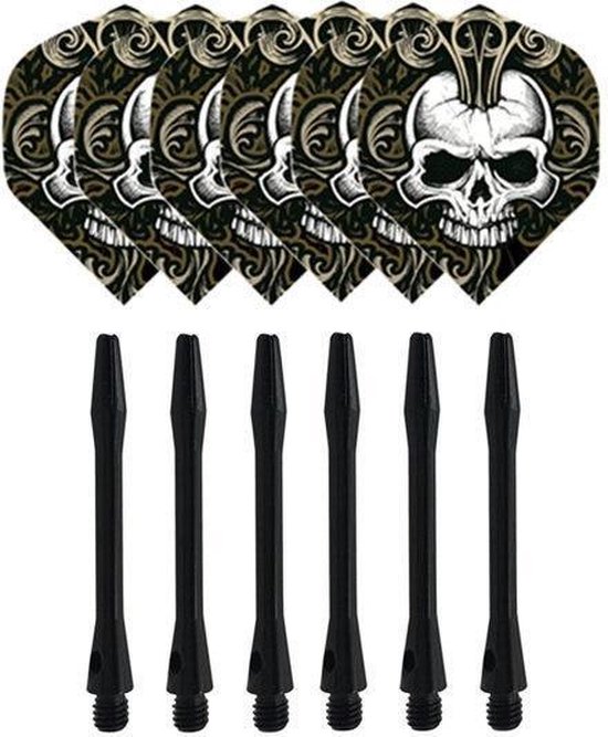 Luxe 6-delige Set Dart As en Patroon Zwart Doodshoofd | Shafts en Flights | Dartpijlen | Dart Accessoires
