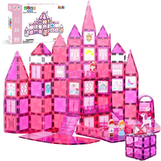 Magnetic Tiles - Magnetisch Speelgoed - Magnetische Tegels - Educatief & Constructie - Montessori Speelgoed - 80 Stuks - Magnetische Bouwstenen - Magnetische Bouwblokken - Bouw je Magna Wereld - Kinderen - Olvy van Olvy