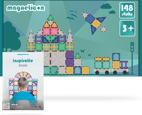 Magneticon Pastel 148 stuks - Magnetisch speelgoed - Montessori speelgoed - Magnetische Bouwstenen - Magnetic tiles – STEM speelgoed - Speelgoed 3+ jaar - Cadeau kind van Magneticon