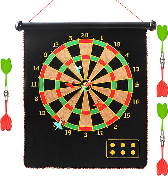 Magnetisch Dartbord – 43cm - Dubbelzijdig – Normaal Dartspel en Puntenspel – Inclusief 6 Magnetische Pijlen – Veilig voor Kinderen – Makkelijk op te Hangen van Longfield Games