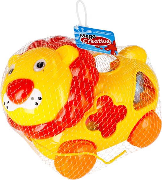 Mega Creative - Vormenstoof voor Baby's/Peuters - Leeuwenblokken Sorteerder op wieltjes met touwtje Babyspeelgoed Peuterspeelgoed van MEGA CREATIVE