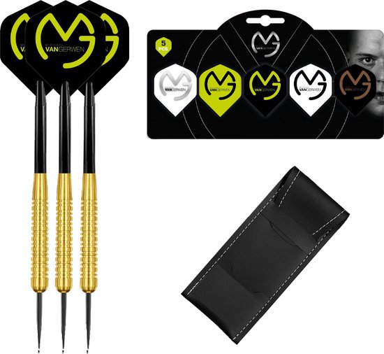 Michael van Gerwen Dartpijlen - Gold - 23 gram - Multipack 5 Sets Dart Flights - Dart Shafts - Darts - Cadeau van Michael van Gerwen.