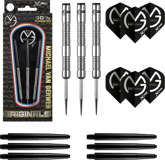 Michael van Gerwen dartpijlen – Originals - 90% Tungsten – 21 gram – dartpijlen – plus 2 sets darts shafts en 2 sets darts flights – groen van Michael van Gerwen.