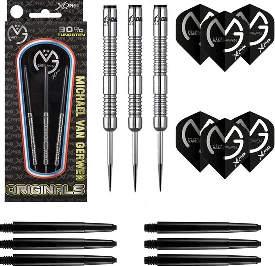 Michael van Gerwen dartpijlen - Originals - 90% Tungsten - 25 gram - dartpijlen - plus 2 sets dart shafts en 2 sets dart flights van Michael van Gerwen.