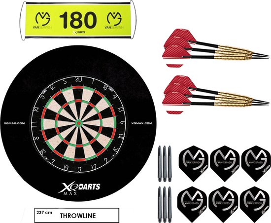 Michael van Gerwen Tournament Set – dartbord met 2 sets dartpijlen – dartbord surround – dart flights – dart shafts – darts van Michael van Gerwen.
