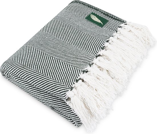 MindBaas - Yoga deken - Meditatie Deken - Wit/Groen - Eco - 120 x 190 cm (breedte x lengte) - Katoen van MindBaas