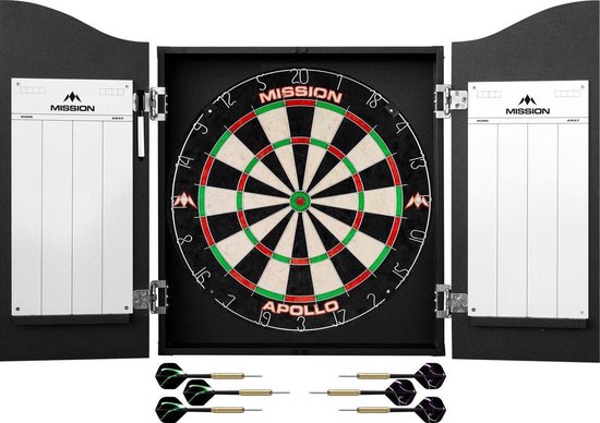 Mission Apollo PDC Dartkabinet Zwart met Dartbord en Dartpijlen van Mission
