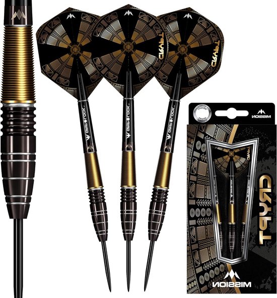 Mission darts d1594 crypt | dartenset met premium 90% wolfraam zwart en goud pvd gecoat vat en stalen punt, m1, 22g van Merkloos
