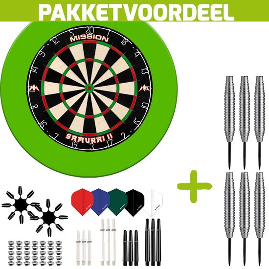 Mission Samurai 2 + Rubberen Surround (Groen) + 90 Pieces Dartaccesoires van Mission